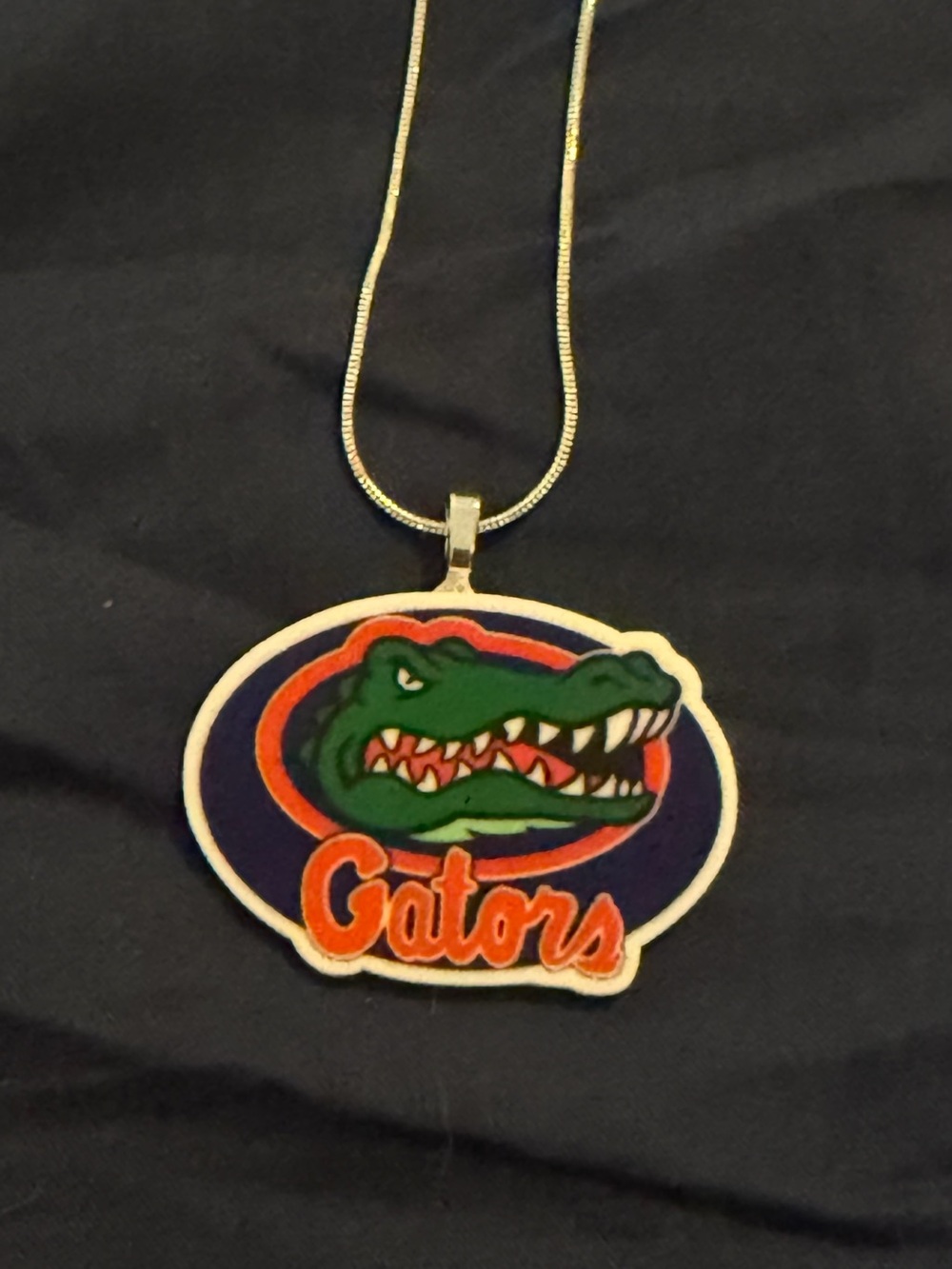 Gators Reptile Pendant Necklace in Green and Orange